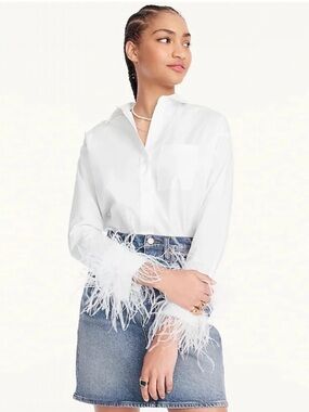 J. Crew White Feather-Cuff Button Front Shirt poplin New with tags size 14